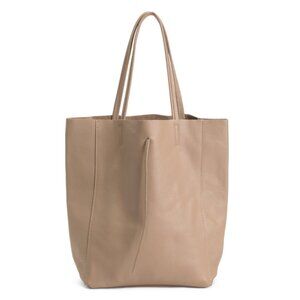 MARLON Champagne Made In Italy Leather Unlined Shopper Bag